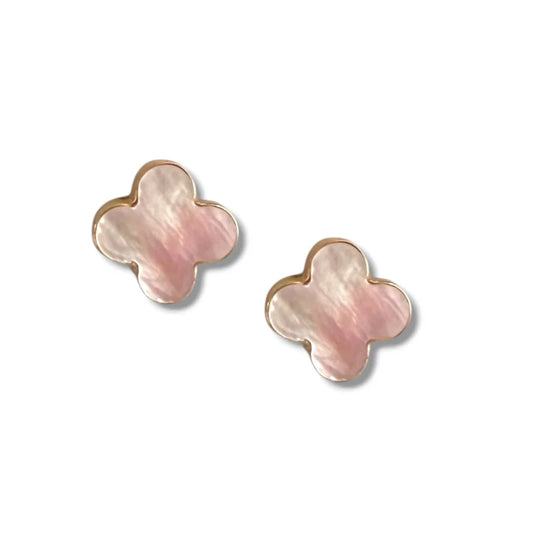 Clover Pink Pearl Stud Earrings