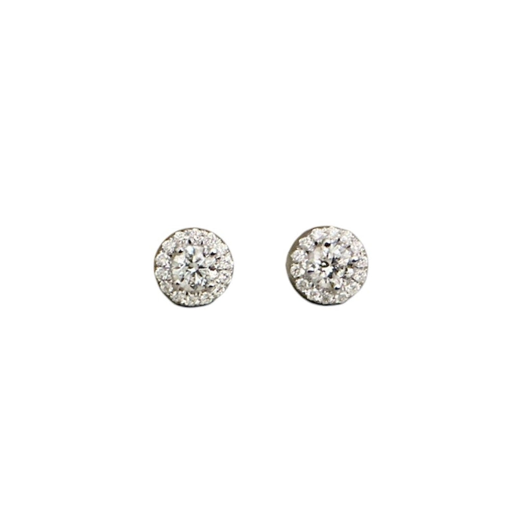White Gold Diamond Halo Stud Earrings