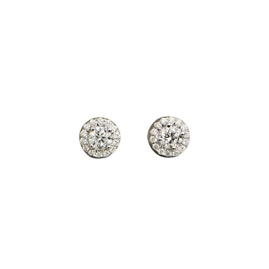 White Gold Diamond Halo Stud Earrings