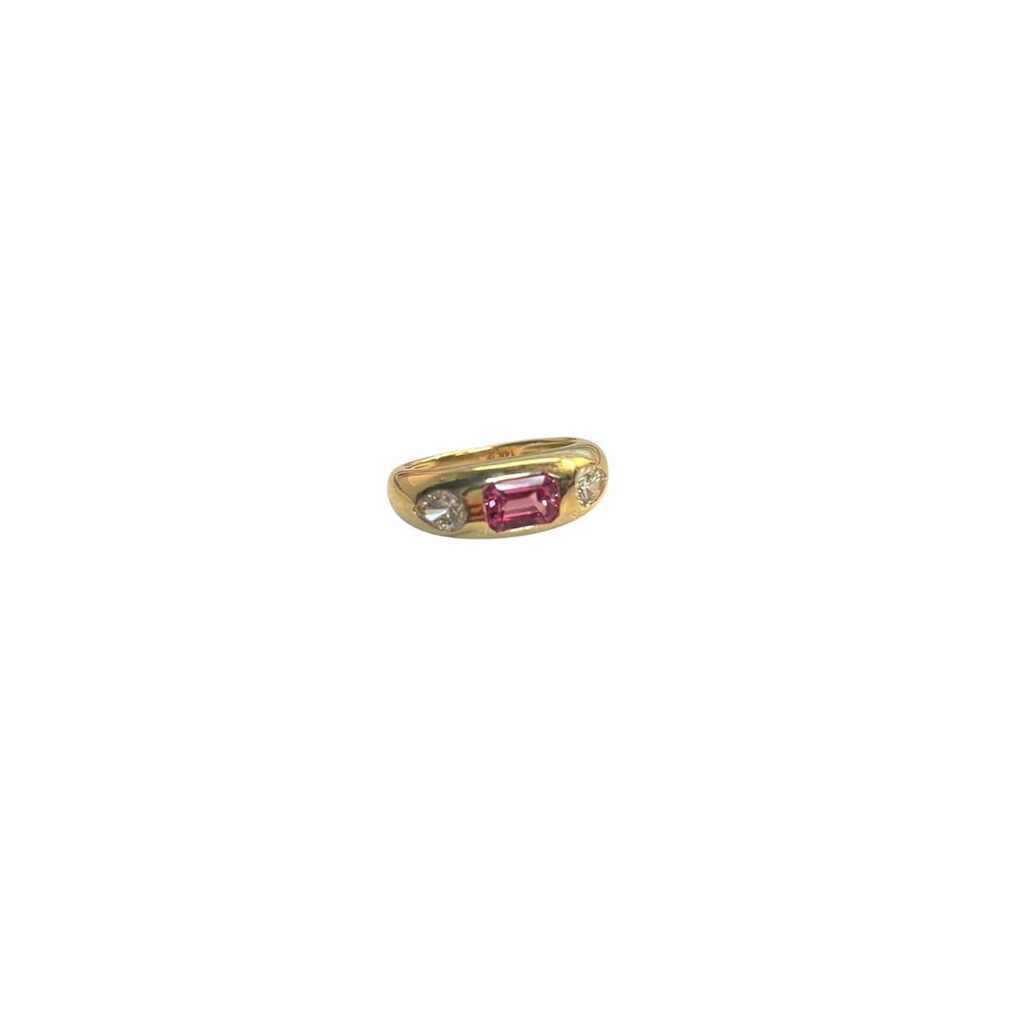 Lab Diamond Pear and Pink Emerald cut Dome Ring