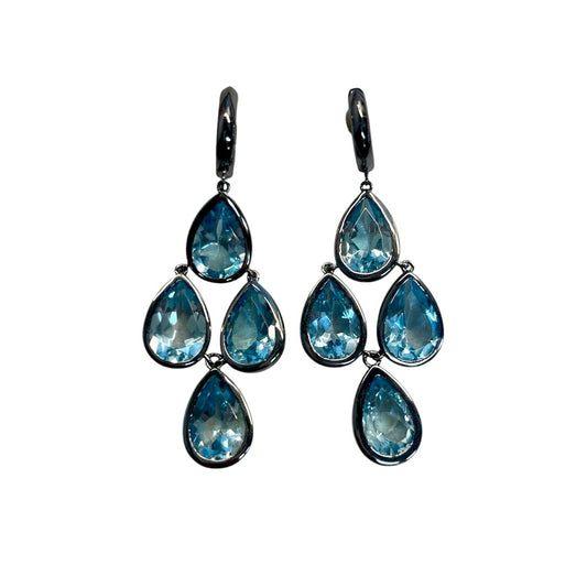 Silver & Blue Topaz Tiered Dangle Huggie Earrings