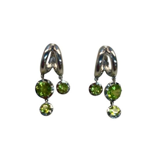 Peridot & Sterling Silver double Dangle Huggie Earrings