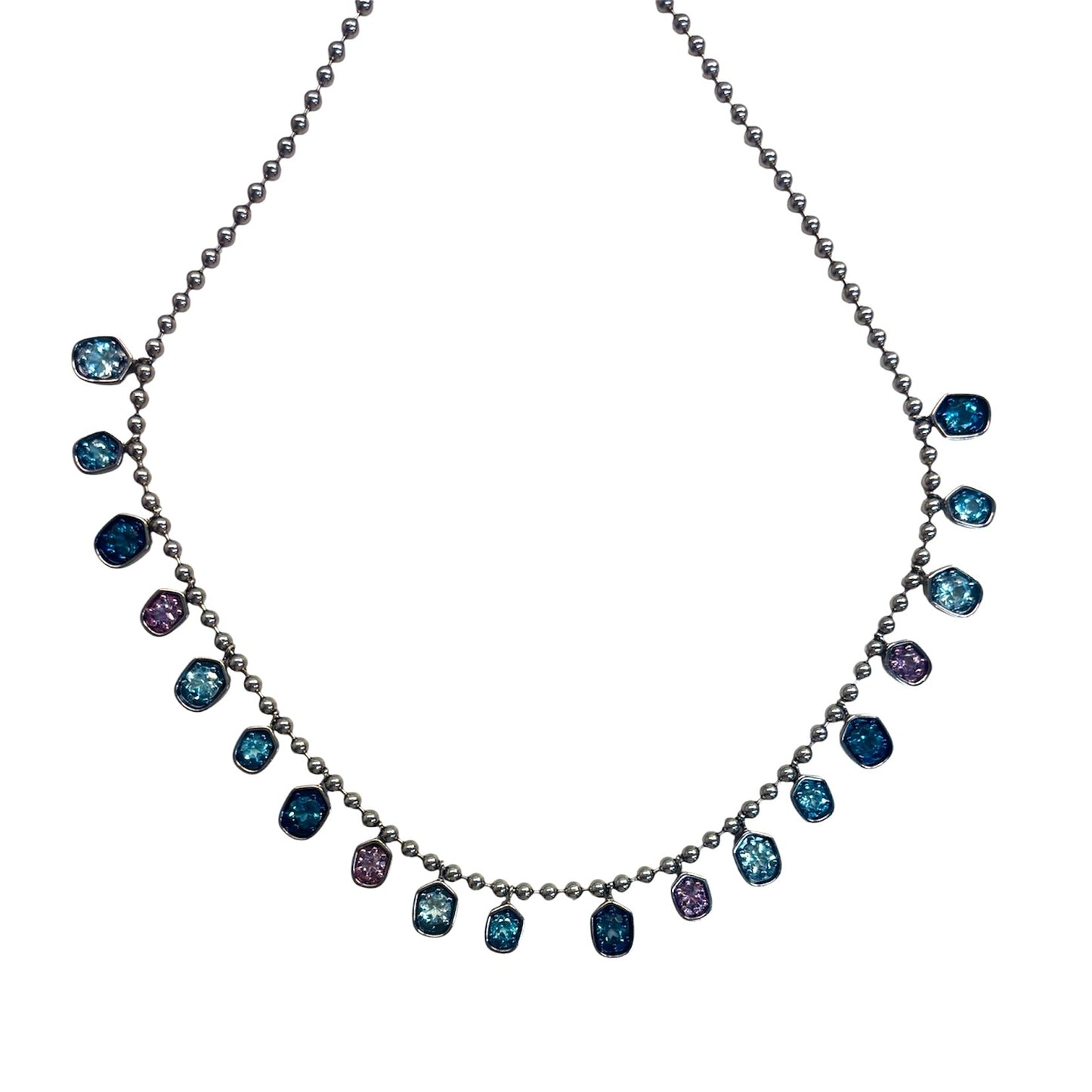 Sterling Silver Ball Chain Multi Stone Dangle Necklace