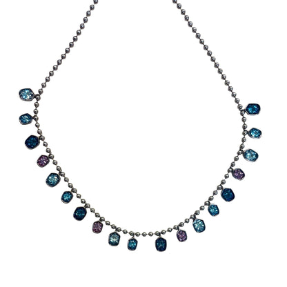 Sterling Silver Ball Chain Multi Stone Dangle Necklace
