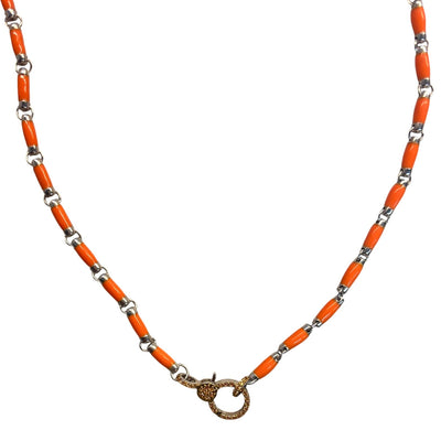Fanta Orange Sapphire Sterling Silver & Orange Enamel Beaded Necklace
