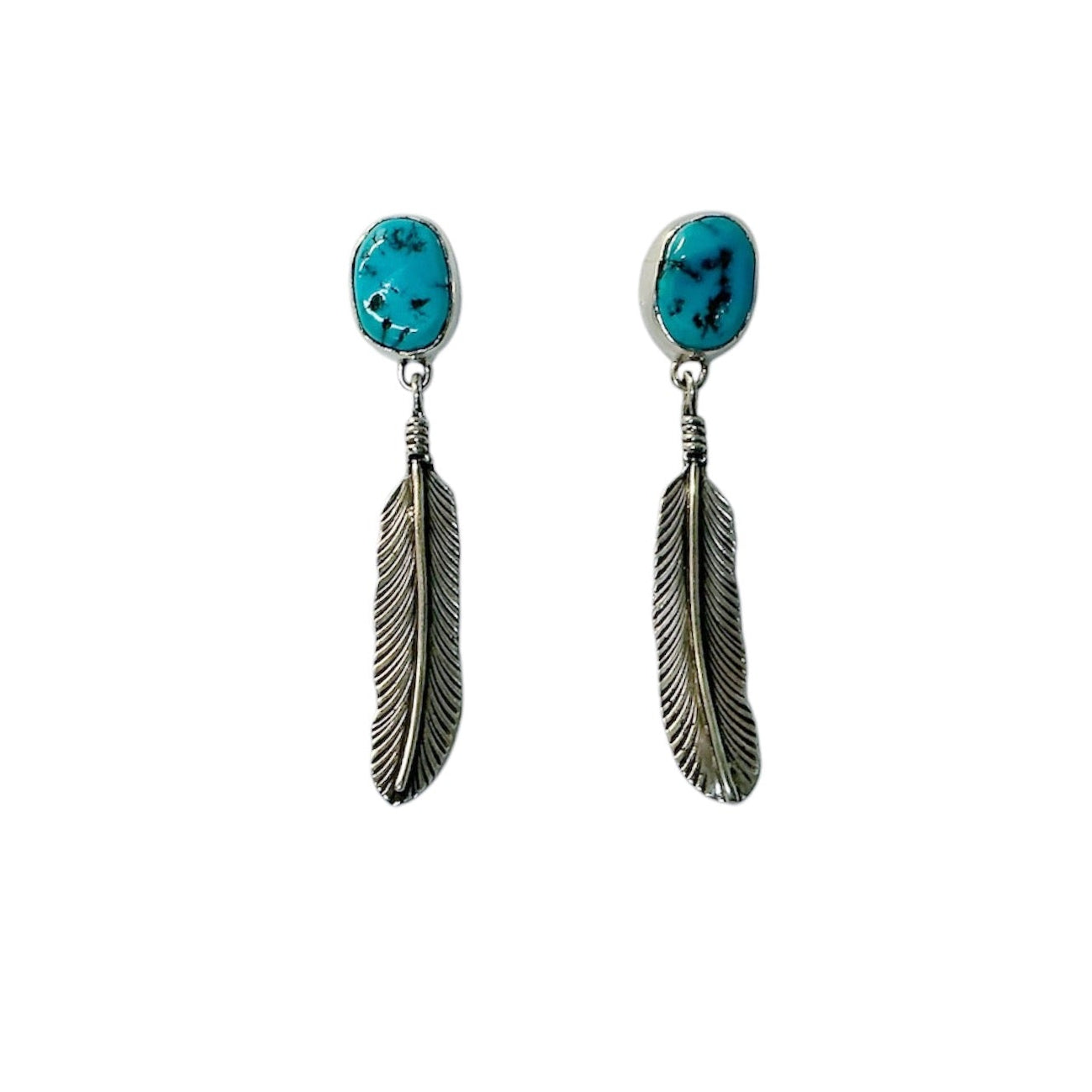 Sterling Silver Turquoise Feather Earrings