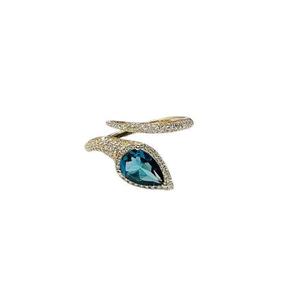 London Blue Topaz and Diamond Pear Shape Snake Ring