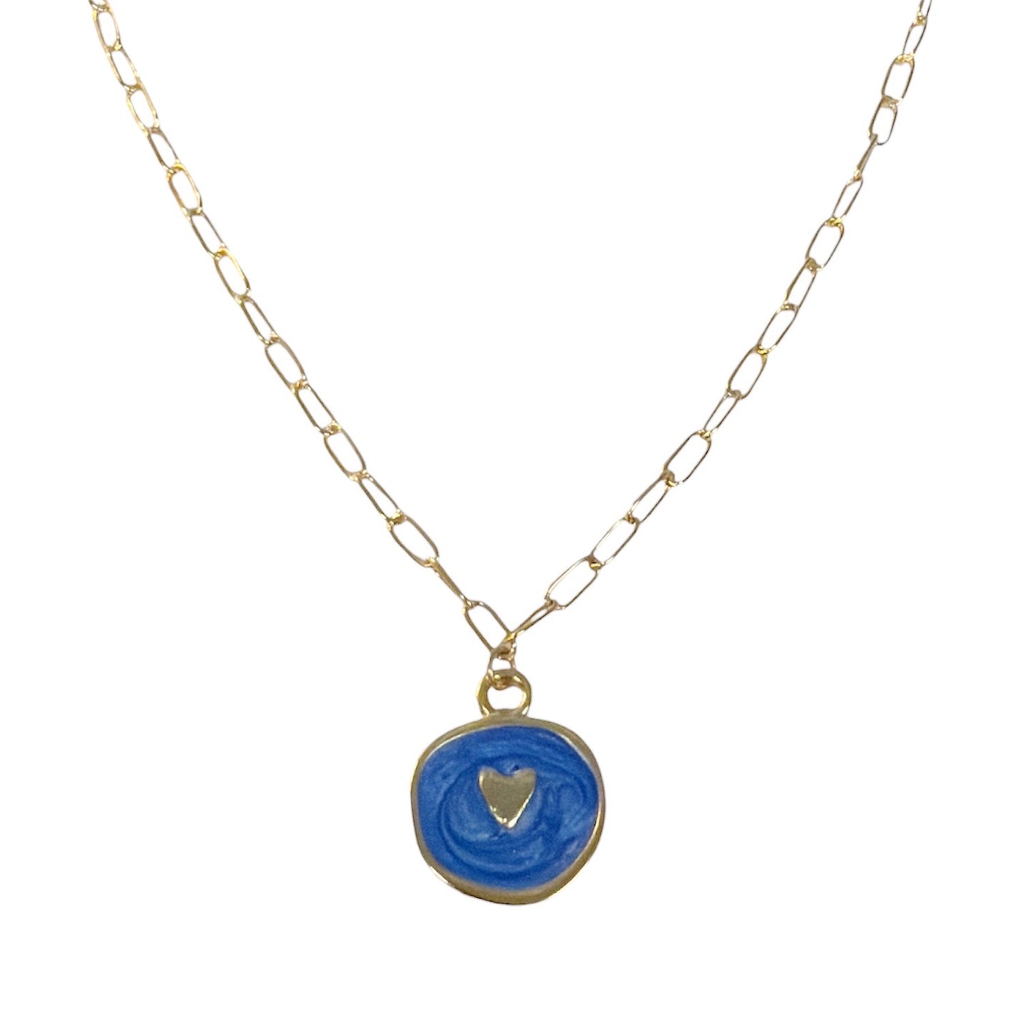 Paperclip Chain Necklace with Blue Heart Charm