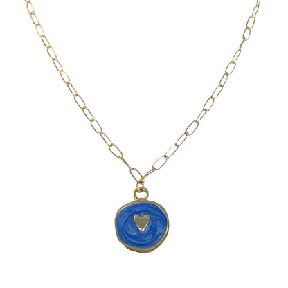 Paperclip Chain Necklace with Blue Heart Charm