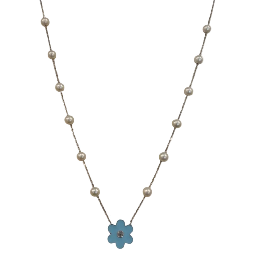 Blue Flower Pearl Necklace