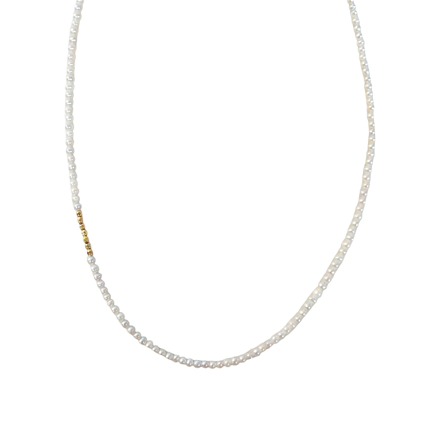Tiny Pearl Necklace with Gold Accent