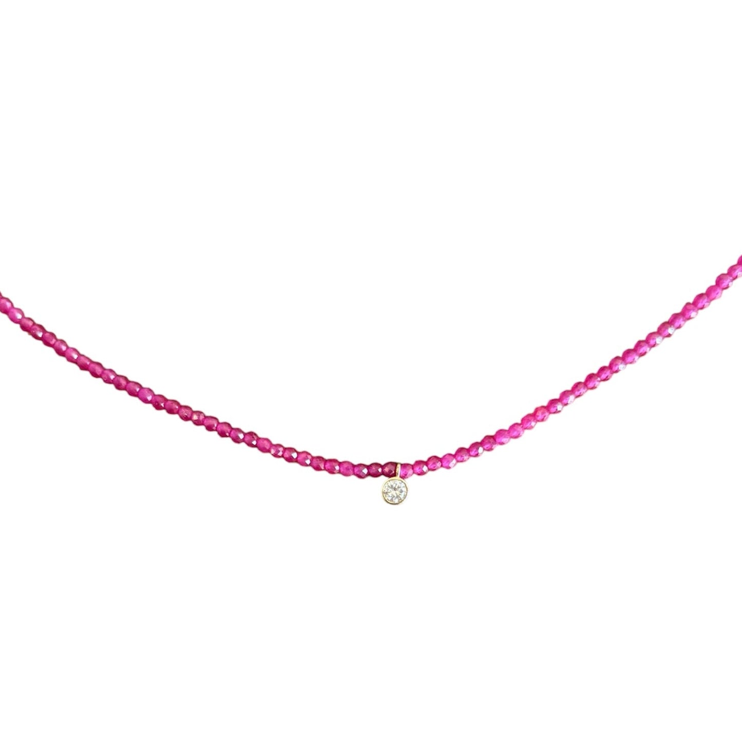 Ruby Beaded Necklace with Lab Diamond Pendant