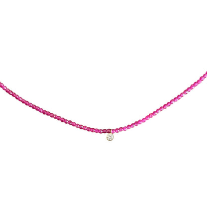 Ruby Beaded Necklace with Lab Diamond Pendant