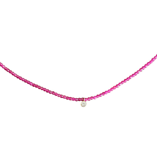 Ruby Beaded Necklace with Lab Diamond Pendant