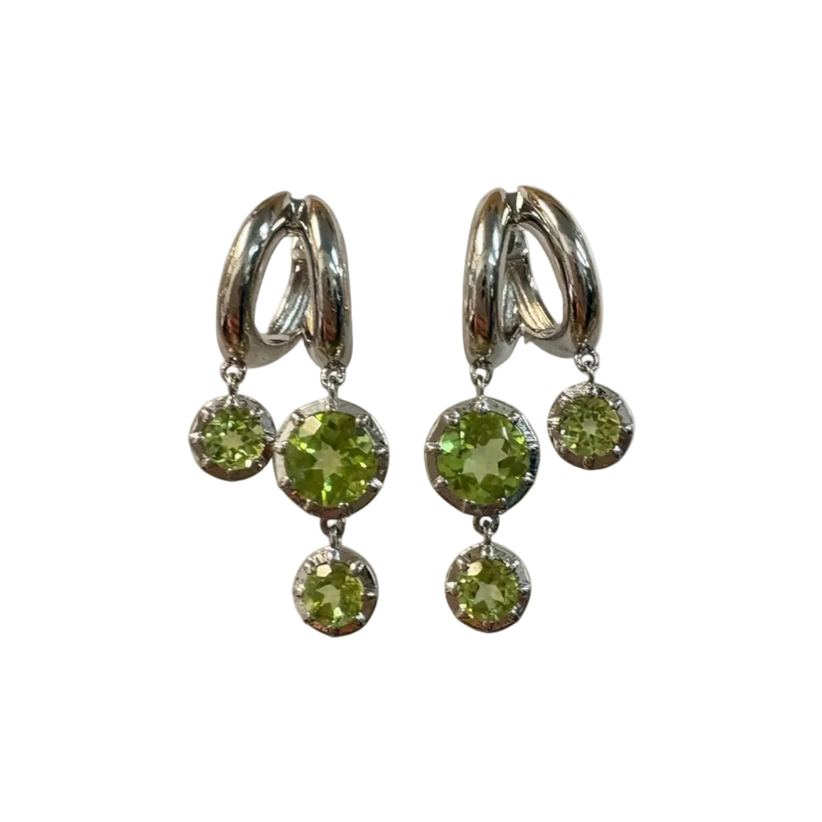 Peridot & Sterling Silver double Dangle Huggie Earrings