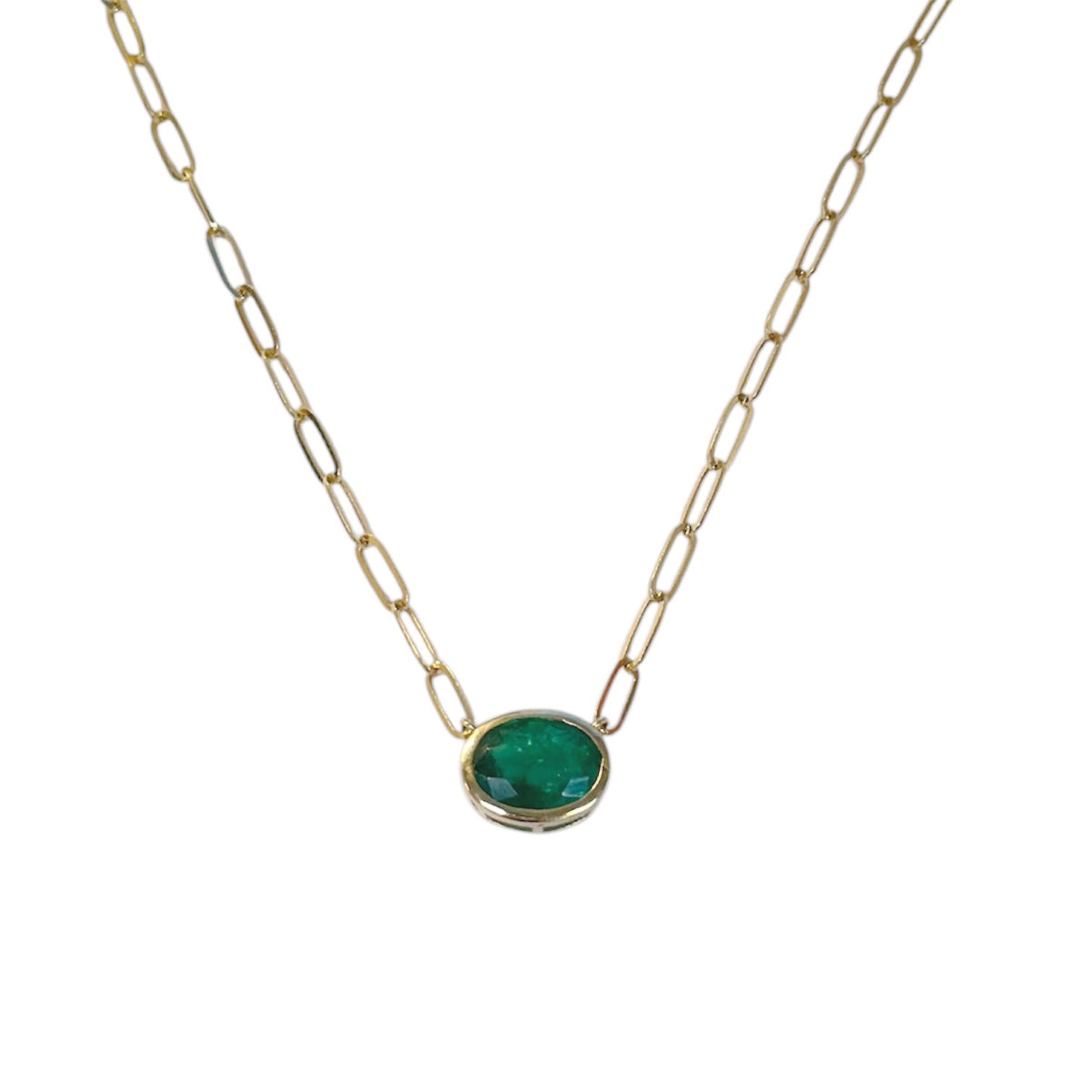 Oval Emerald Paperclip Necklace