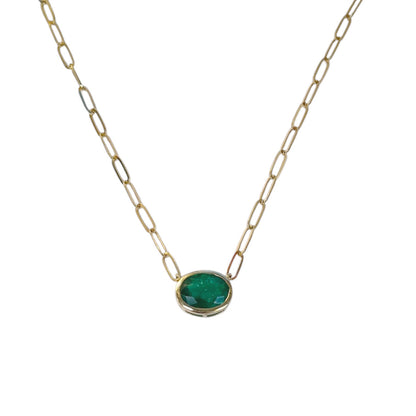 Oval Emerald Paperclip Necklace