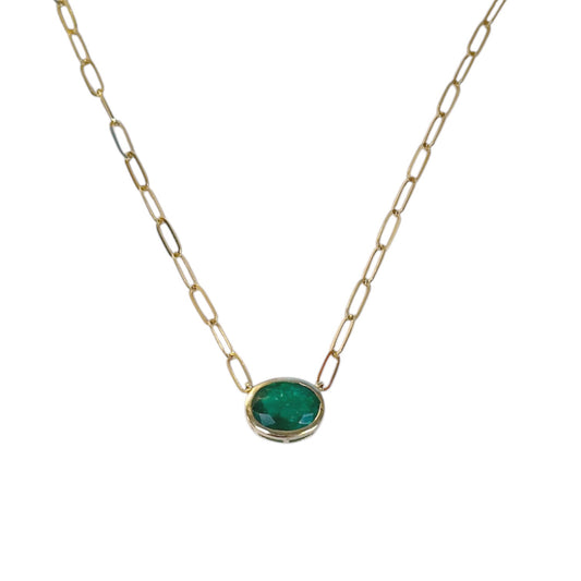 Oval Emerald Paperclip Necklace