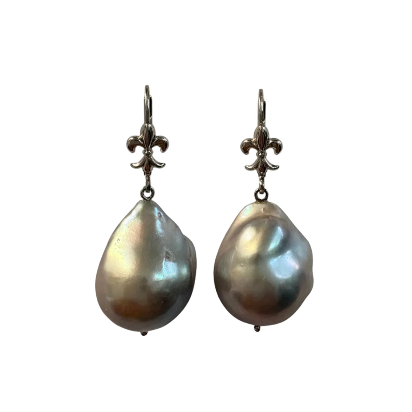 Fleur de Lis Baroque Peal Dangle Earrings