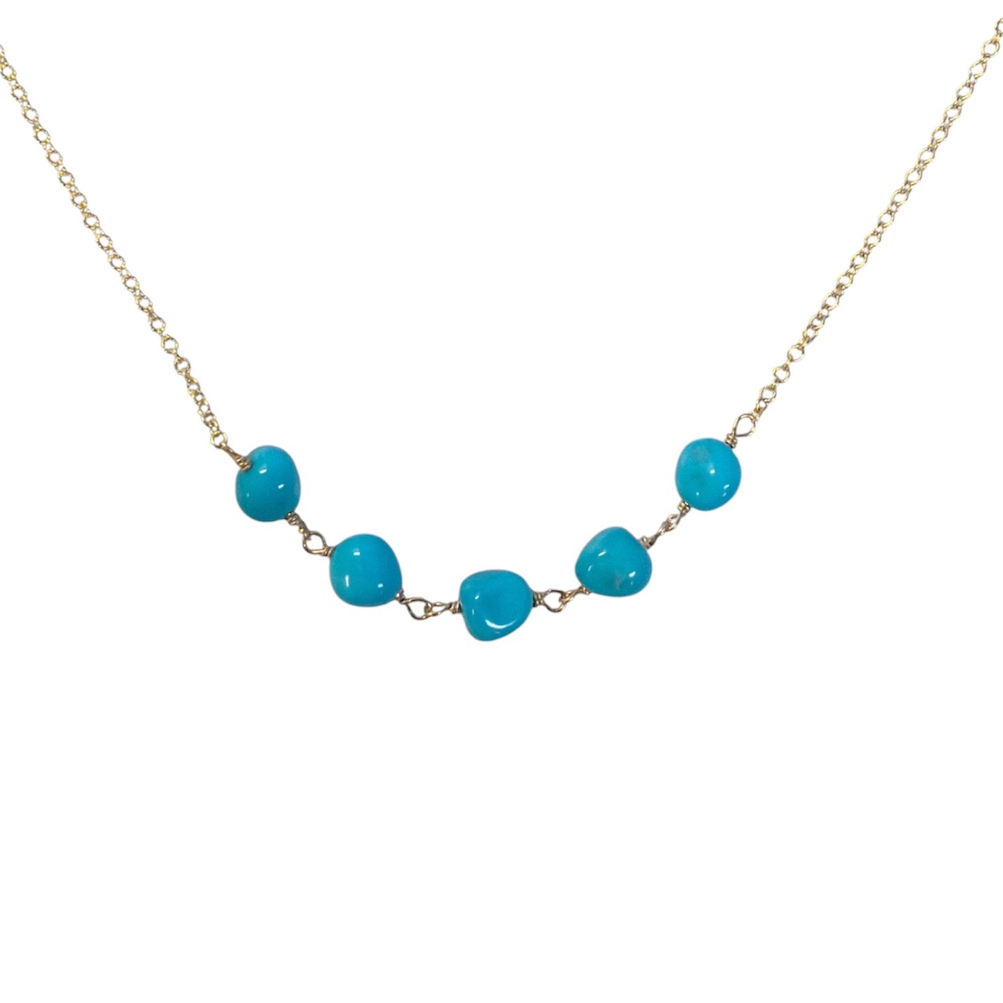 Wire Wrapped Five Stone Turquoise Necklace