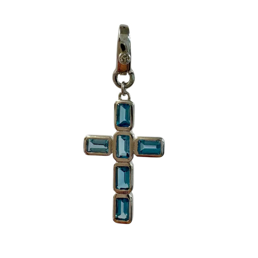 London Blue Topaz Sterling Silver Cross Charm