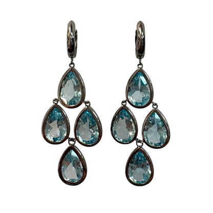 Silver & Blue Topaz Tiered Dangle Huggie Earrings
