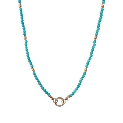 Turquoise & Gold Beaded Necklace with Diamond Enhancer