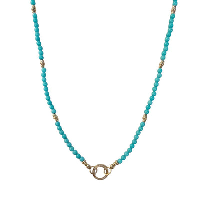 Turquoise & Gold Beaded Necklace with Diamond Enhancer