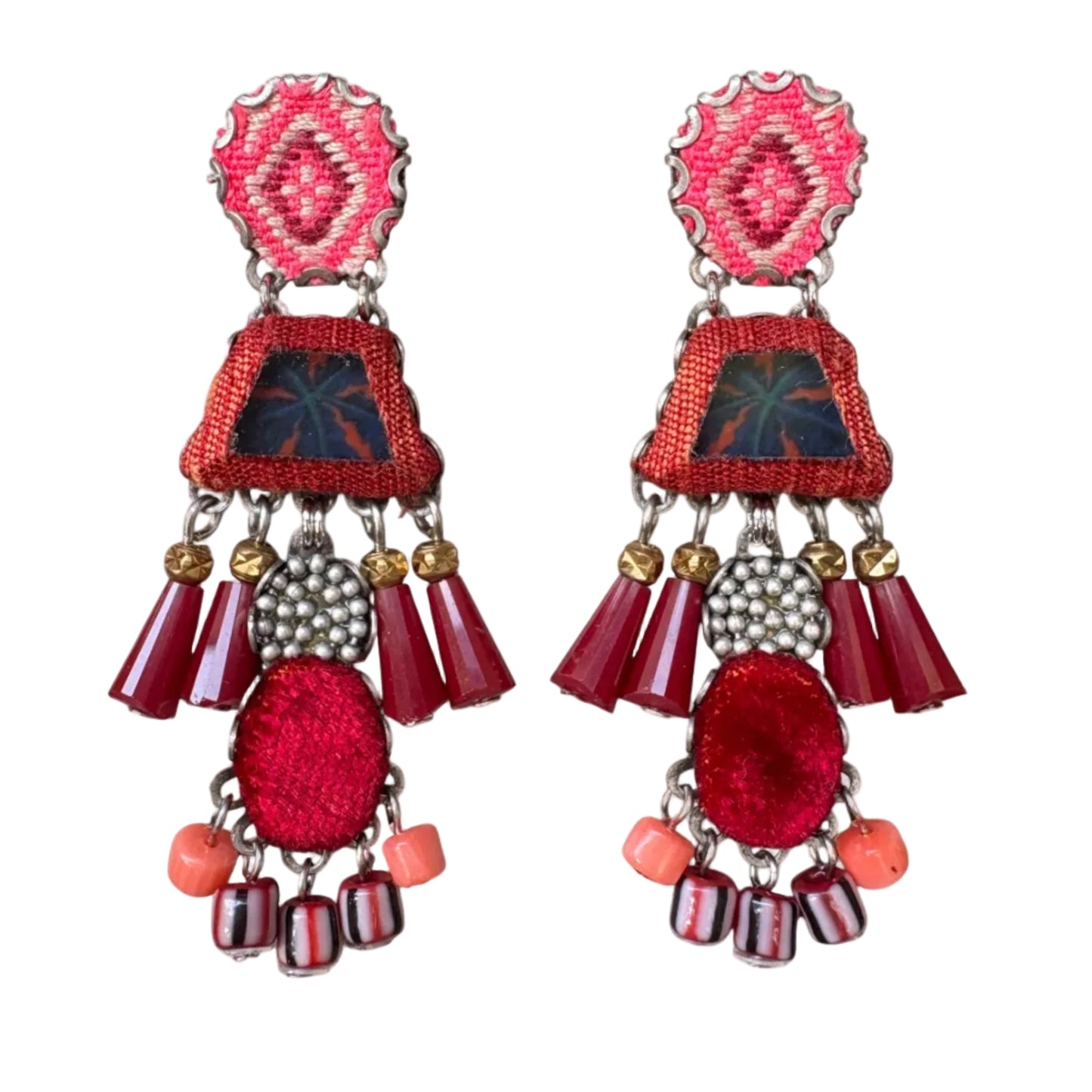 Long Crimson Fire Earrings
