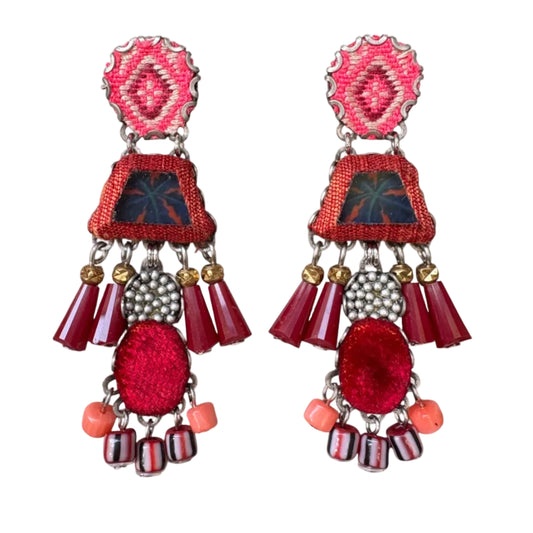 Long Crimson Fire Earrings