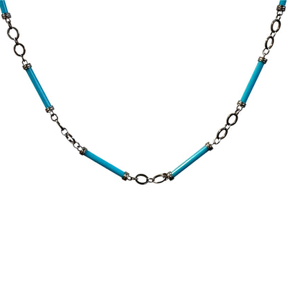 Turquoise Bar & Silver Chain Necklace