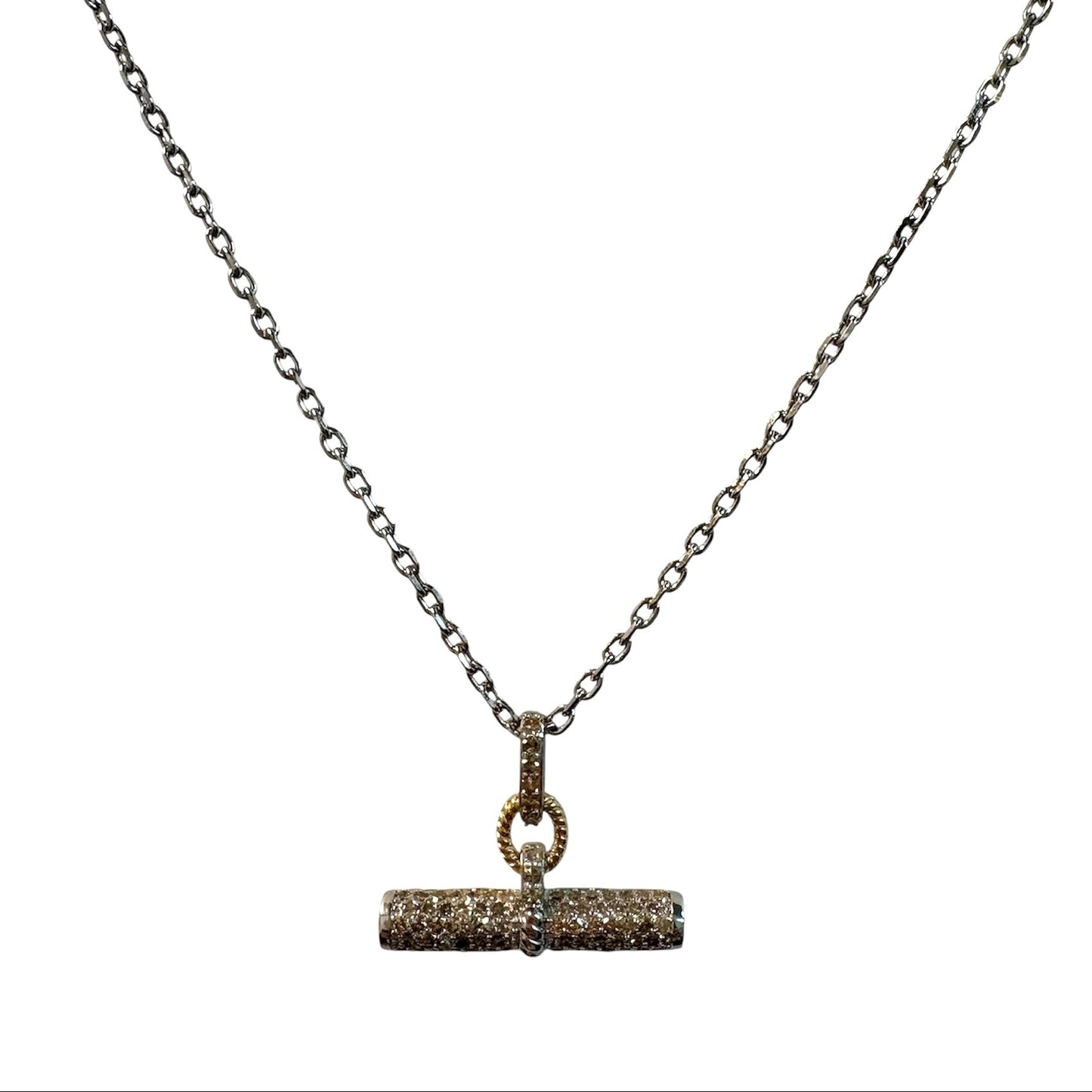 Mixed Metal Pave Diamond Toggle Necklace