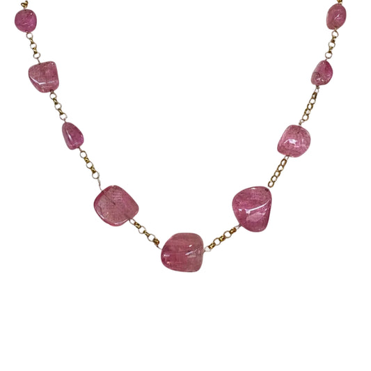 Pink Tourmaline on Gold Chain Necklace