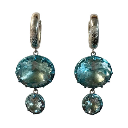 Blue Topaz & Silver Double Dangle Huggies