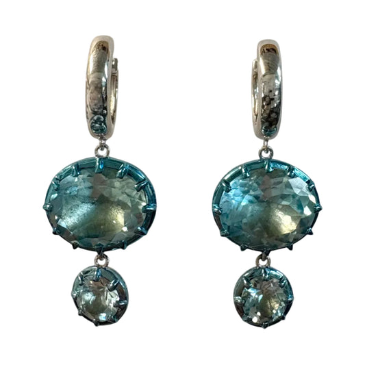 Blue Topaz & Silver Double Dangle Huggies