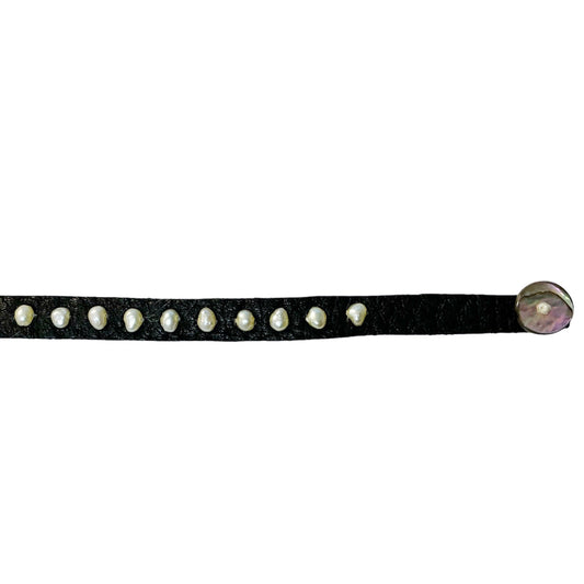 Pearl Black Leather Bracelet