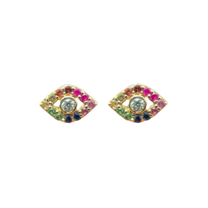 Multi Gemstone Rainbow Evil Eye Studs