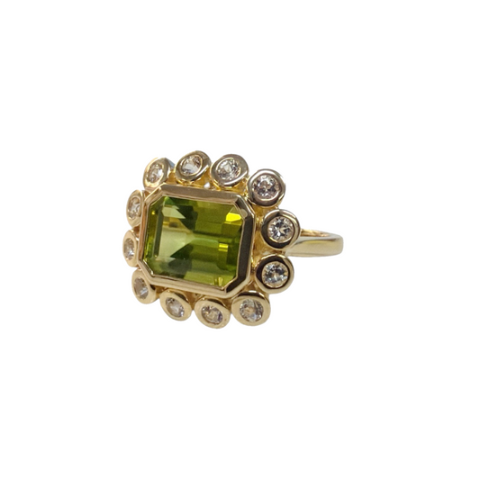 Peridot & White Topaz Flower Pinky Ring