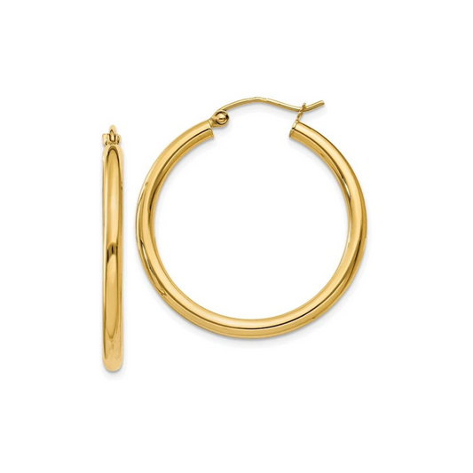 30mm Gold Tube Hoop Earrings