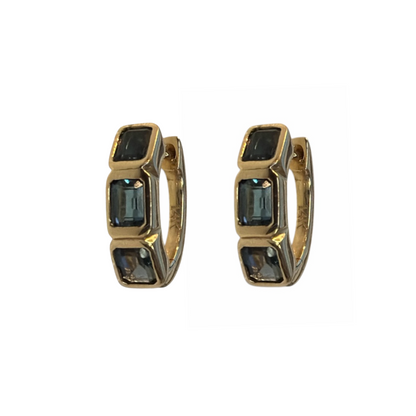 Emerald Cut London Blue Topaz Huggies