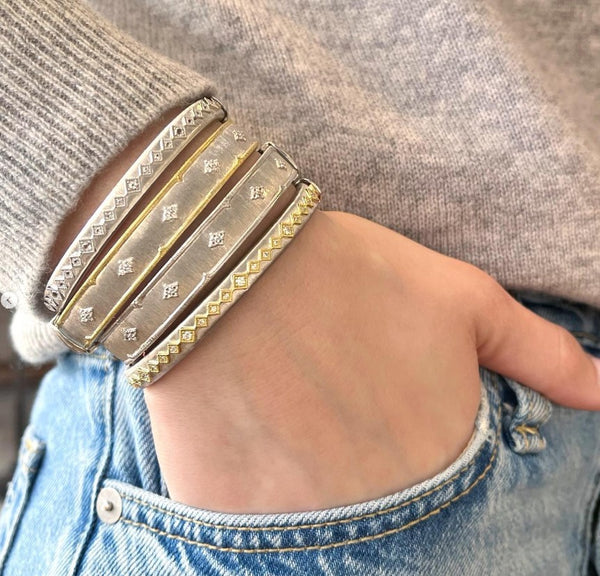 Mixed Metal Continuous Diamond Kite Bangle Bracelet