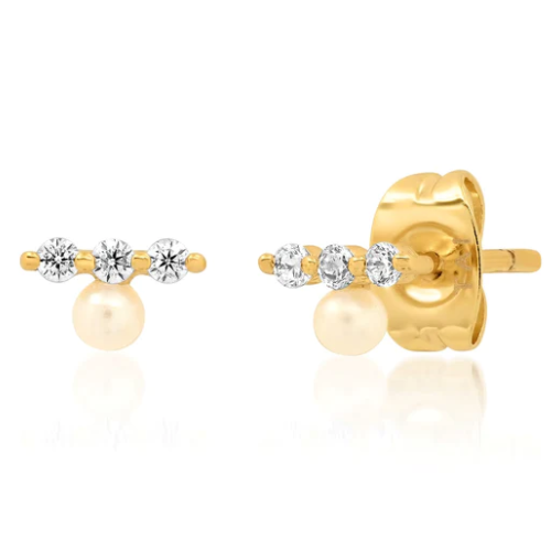 CZ Bar Stud With Single Pearl Accent