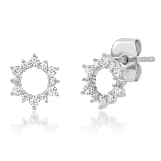 Pave Open Circle Flower Stud Earring