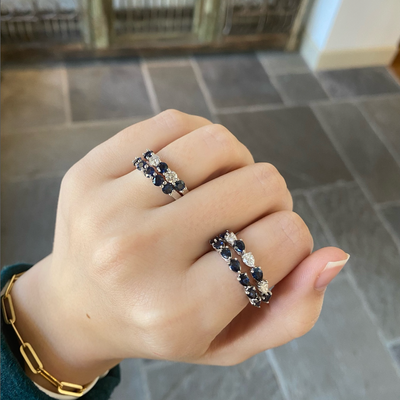 Alternating Pear Diamond & Sapphire Ring