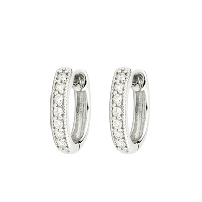 White Gold Diamond Huggie Hoop Earrings
