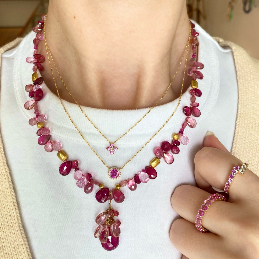 Pink Tourmaline Cluster Necklace