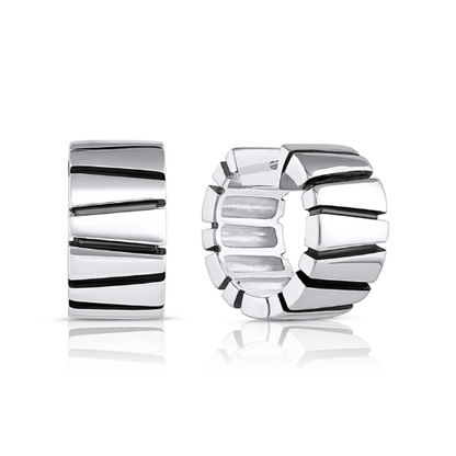 Trapezoid Design Silver Snap Hoops