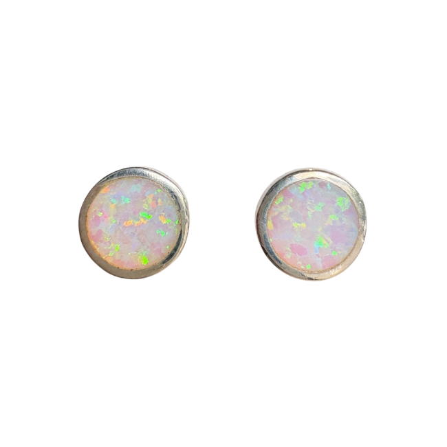 Round Silver Opal Studs
