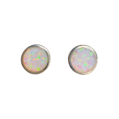 Round Silver Opal Studs