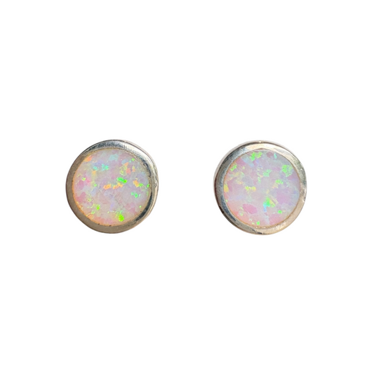 Round Silver Opal Studs